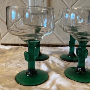 6- Libbey Vintage Cactus Stem Margarita Glass Set of 6 Juniper Green 10oz